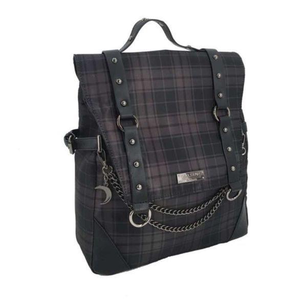 Plaid Gothic Punk Rock Chain Zaino Donna Techwear Goth Sac A Dos Mochilas Borse da scuola per ragazze adolescenti Bagpack 210929