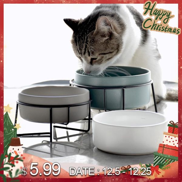 

dry ceramic pet bowl canister water & treats for cats dogs non-slip cat bowls with iron bracket stand feeders