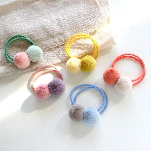 

1pcs cute candy colored hairball hair ties for women girls sweet rope fashion accessories princess headwear, Slivery;white