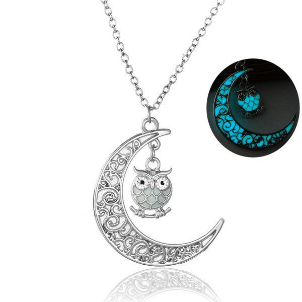 

moon owl noctilucent necklace can luminescence diy pendeloque cut, Silver
