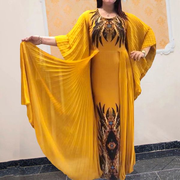 

2021african print pleated dresses women outfit plus size boubou dashiki kaftan moroccan dress muslim abaya elegant lady clothing, Red