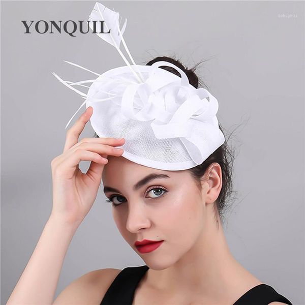 

vintage elegant white wedding bridal hat fascinator flower womens holiday party feather hair clips ladies black cocktail hats1