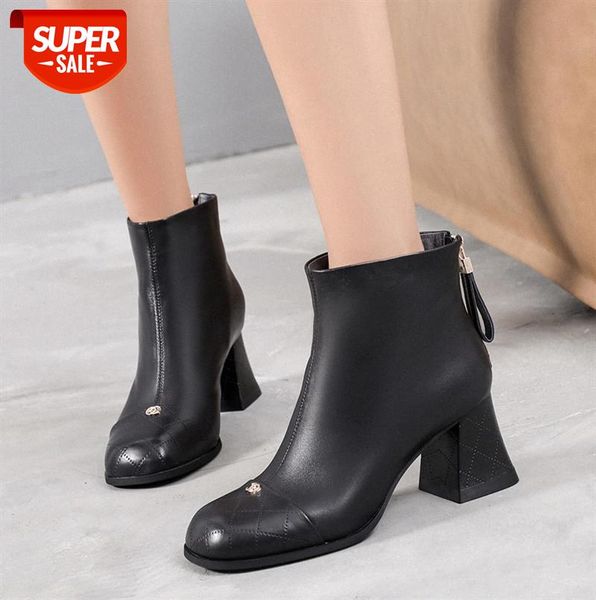 

first layer sheepskin fashion boots tianjia velvet warm leather low-tube female round head black women's #6u5k