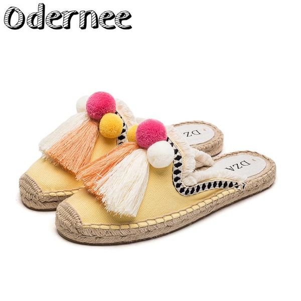 

slippers furry women rubber colors tienda soludos spring summer tassel fluffy ball canvas mule shoes espadrilles slides, Black