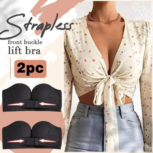 

bras women invisible corset front closure push up bra underwear lingerie for female brassiere strapless seamless bralette, Red;black