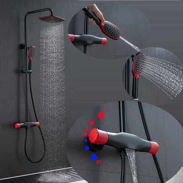 

black thermostatic shower set bathtub system red bathroom faucet and cold mixer brass sets