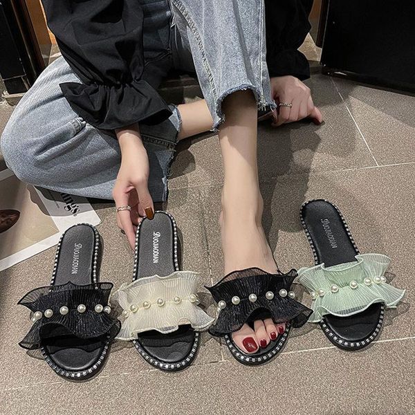 

slippers shoes women girl's women's 2021 summer flat sandal sandalias mujer, Black