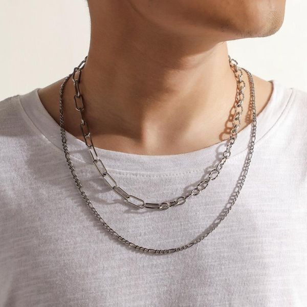 

chains 2021european and american simple men's stainless steel fashion double-layer single chain necklace trend hip-hop personality, Silver