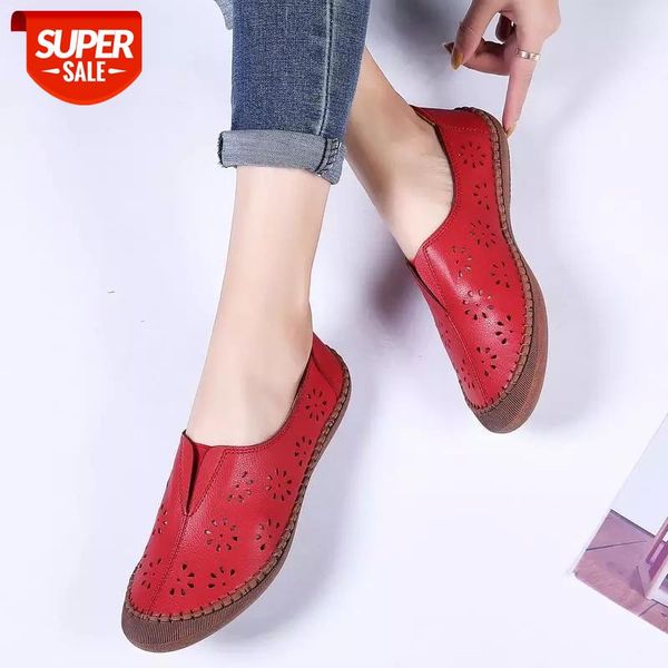 

women flats shoes new genuine leather flat hollow slip-on shoes woman loafers soft breathable casual ladies summer #mn2c