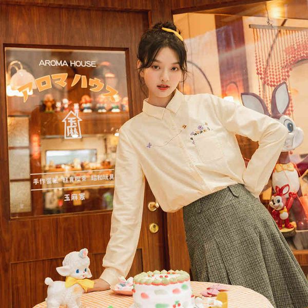 

blouses winter cute embroidery forest style young lady women long sleeve blouse 7o1r, White
