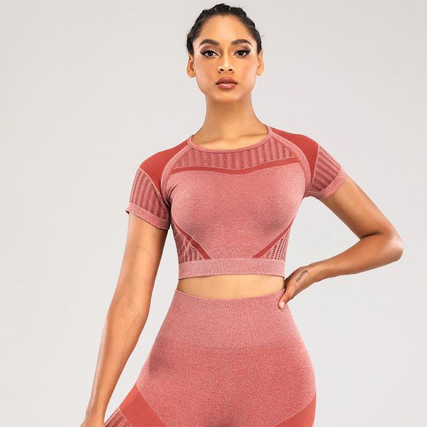 

yoga outfit mesh fÃ¼r fitness kleidung frauen sportswear nahtlose shirts gym crop kurzarm sport t-shirt 2021 lauf