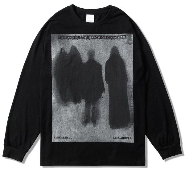 

men's t-shirts dark style oversized men long sleeve sweatshirt shadow print autumn winter streetwear hip hop t shirt cotton tees, White;black