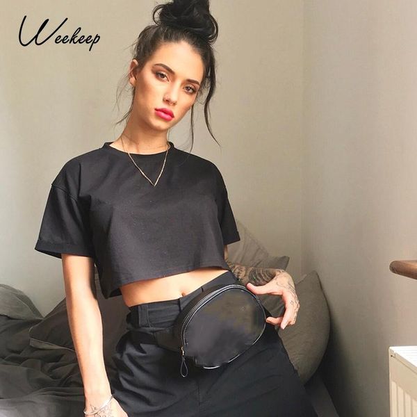 

women's t-shirt weekeep cropped loose solid t shirt women o-neck streetwear crop 2021 summer tee femme tshirt, White