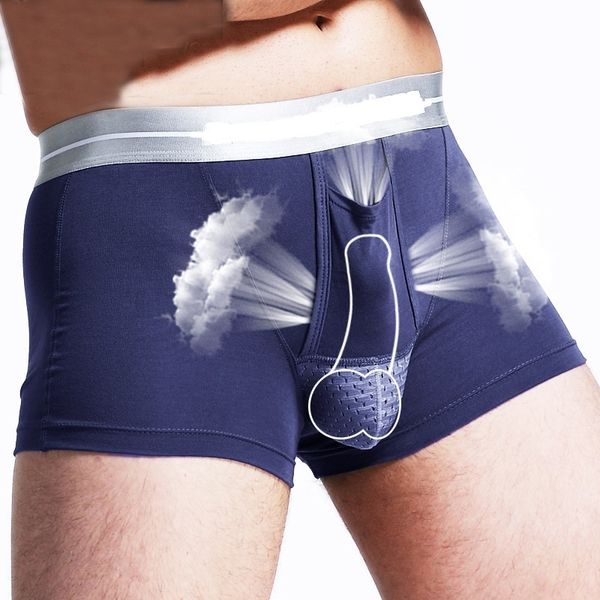 

jockmail fashion bullets separated underwear scrotum sac bag men's modal u convex separation boxer for men, Black;white