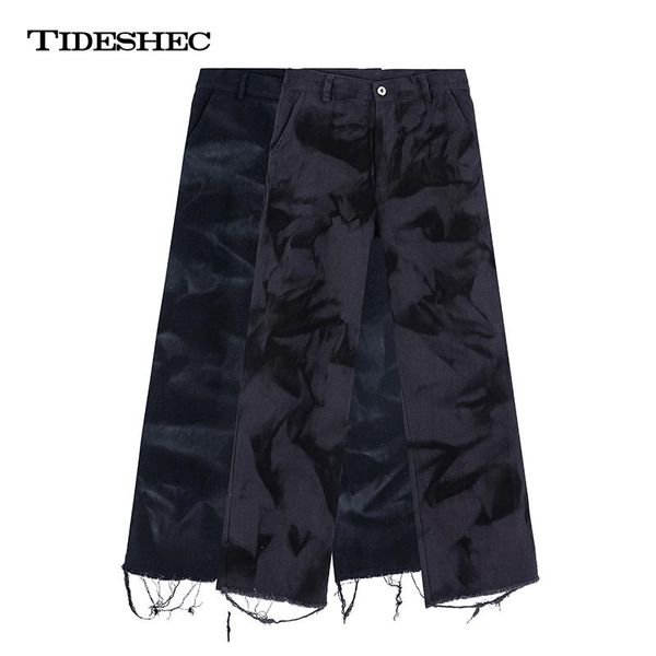 

men's jeans tideshec 2021 punk rock trousers graffiti pants men hipster casual loose fashion denim a203, Blue