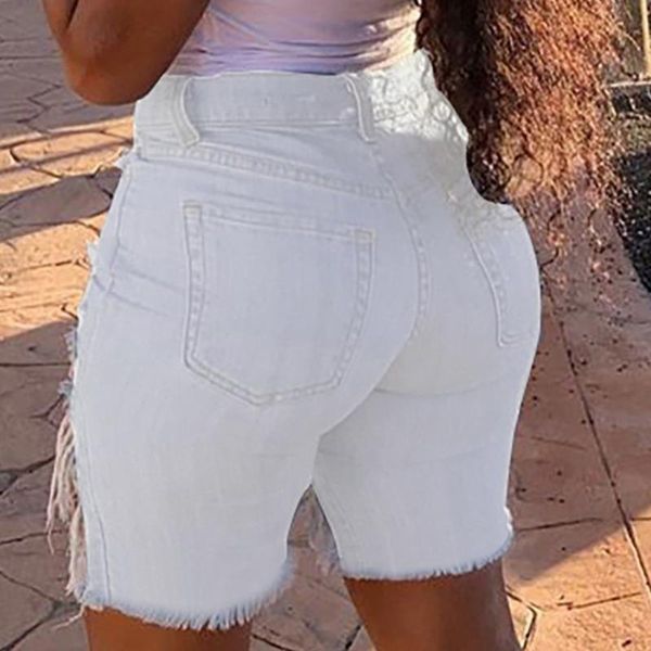 

women's jeans high waist jean shorts women summer hole short femme ete pants overalls poled distressed casual fit, Blue