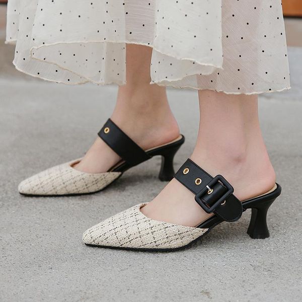 

slippers plus size 34-48 women summer dress shoes woman sandals pointed toe ladies pumps semi-skid, Black