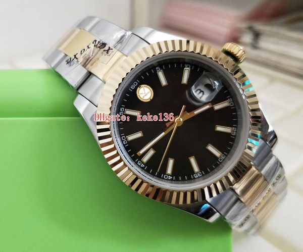 

elling men watches 41mm 126333 yellow gold & steel luminescent black dial asia 2813 movement mechanical automatic mens watch watches, Slivery;brown