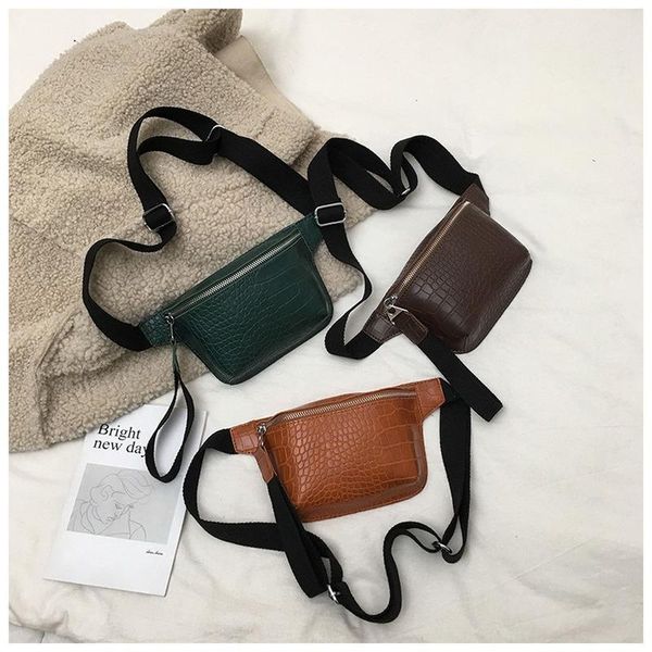 

women chest bag crocodile pattern pu leather mini casual lady's crossbody shoulder vintage style fanny pack waist bags