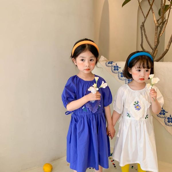 

summer children's short sleeve o neck embroidery floral casual princess party girls kids dress vestidos girl's dresses, Red;yellow