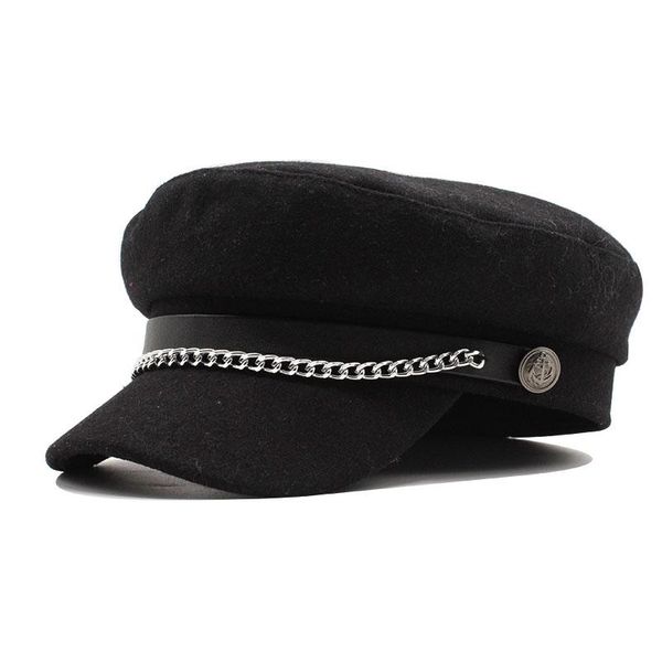 

berets autumn winter chain wool military for women female flat army cap salior hat black girl ladies travel painters, Blue;gray