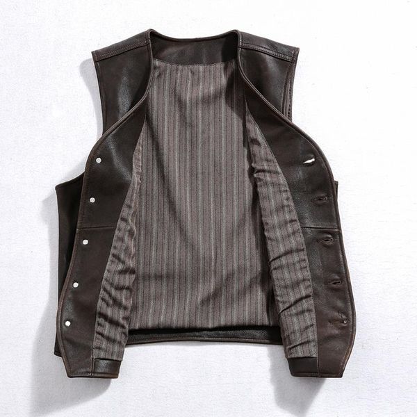 

men's vests 2021 vintage brown casual style genuine leather vest men plus size 4xl single breasted real natural cowhide spring short co, Black;white