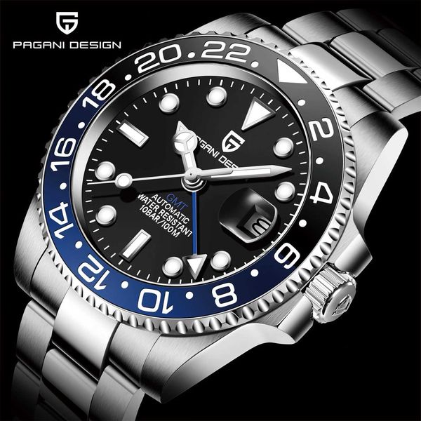 PAGANI DESIGN Neue Luxus Männer Mechanische Armbanduhr Edelstahl GMT Uhr Top Marke Saphirglas Männer Uhren reloj hombre Q0902