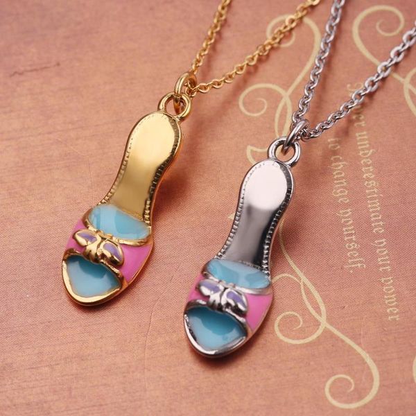

pendant necklaces charm metal jewelry fashion gold mix-colors enamel mini stereoscopic high heel shoes choker necklace for women, Silver