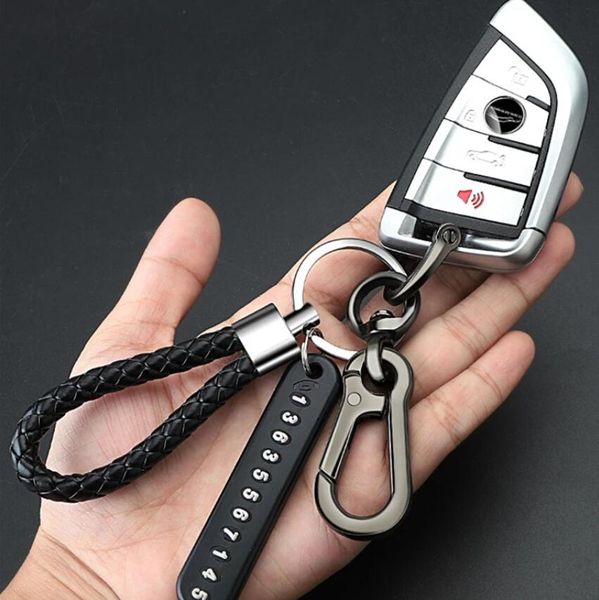 

pendant keychain gift for husband high car key ring anti-lost number plate braided rope pendant keychain holder punk accessorie, Silver