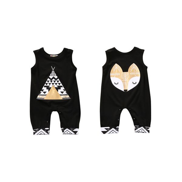 

2017 active casual cotton newborn toddler baby boy girls sleeveless o-neck covered button cartoon romper 2 style outfit 0-24m, White