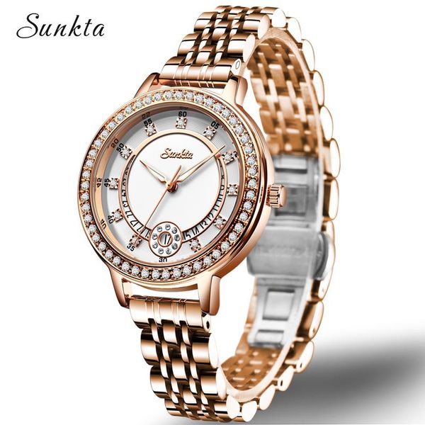

wristwatches sunkta gold watch women watches ladies creative steel women's bracelet female clock relogio feminino montre femme+box, Slivery;brown