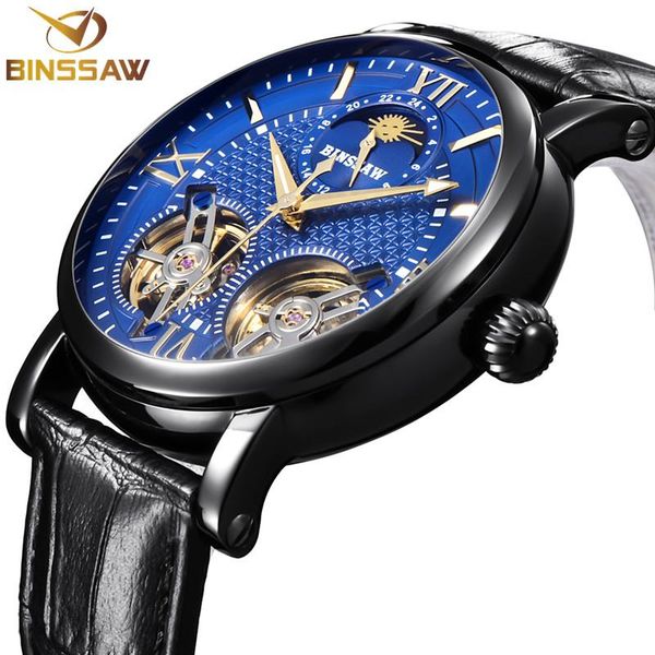 

men automatic mechanical double tourbillon watch fashion casual luxurysport leather self-wind watches relogio masculino wristwatches, Slivery;brown