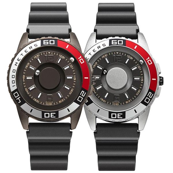 

wristwatches creative watch black sliver magnetic ball metal multinational men's fashion rubber military sports male reloj wristwatch, Slivery;brown