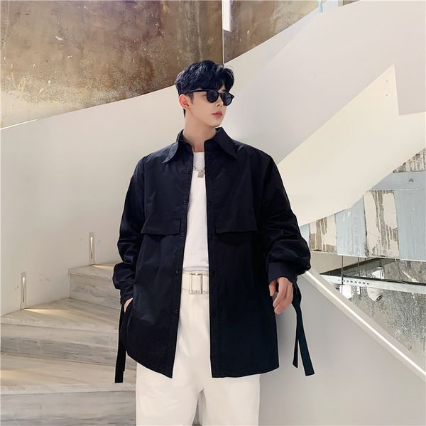 

men's jackets man, long-sleeve, casual, black male shirt japanese woman harajuku streetwear loose couple's shirts 72uo, Black;brown