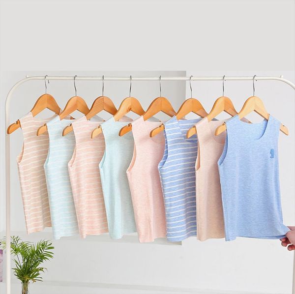 

children seamless modal t shirt for boys girls print kids sleeveless summer clothes 6 8 10 12 14, Blue