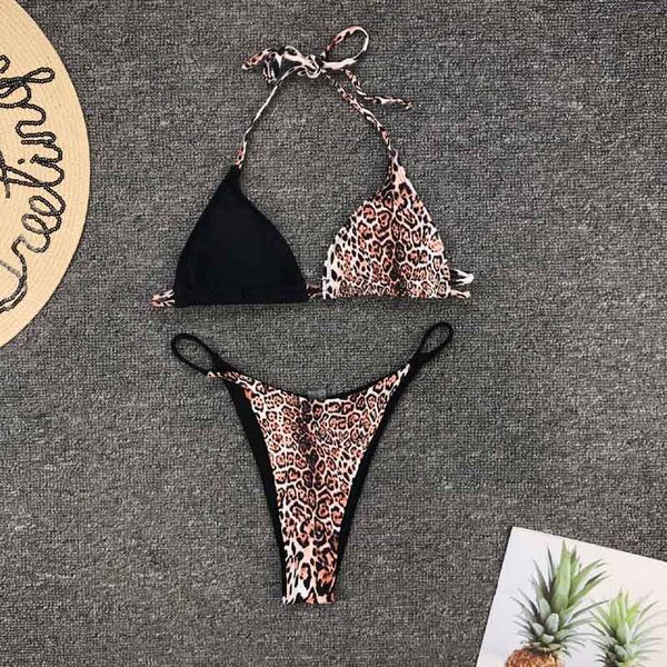 

leopard bikinis 2021 mujer halter swimsuit female high cut micro bathing suit push up swimwear women fashion bathers 5219ing