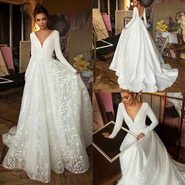 

boho robe de mariee vestido novia wedding dress satin long sleeves robe de soiree simple brautkleider vintage bridal dress 2020, White