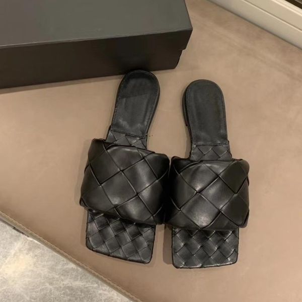 

slippers 2021 square open toe cross braided leather murz high heels summer street fashion celebrity female women shoes, Black