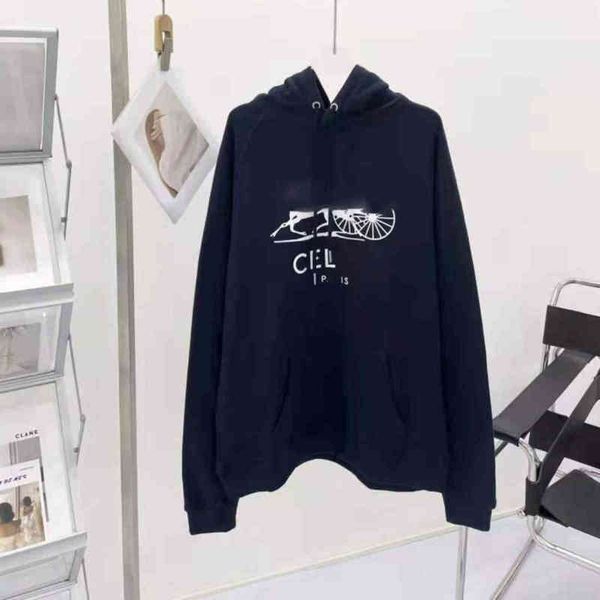 

2022 factory wholesale new cel autumn winter style carriage printed letters loose men's and women's terry hoodie, Black