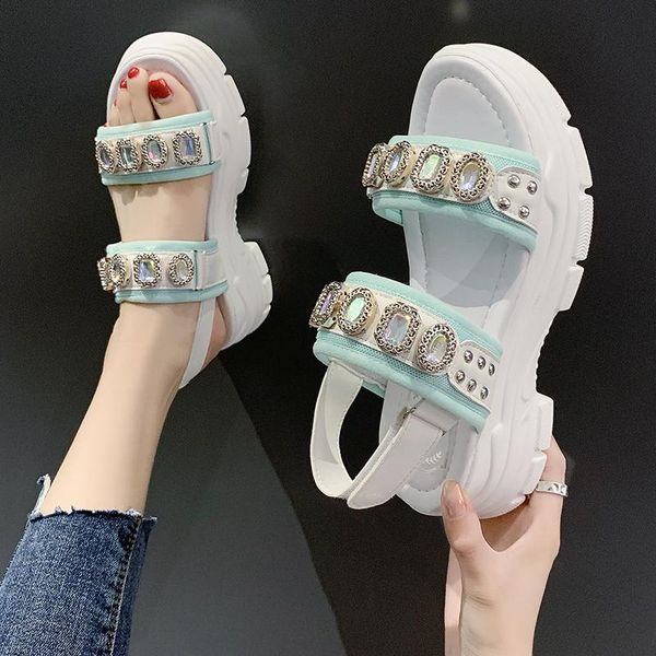 

rhinestone platform sandals women shoes open toe thick sole summer beach sandalias mujer 2021, Black