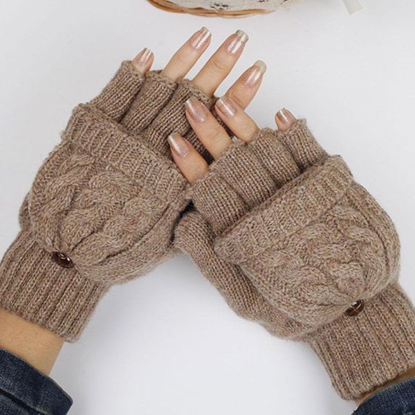 

five fingers gloves plus thick male fingerless men wool winter warm exposed finger mittens knitted flip half, Blue;gray