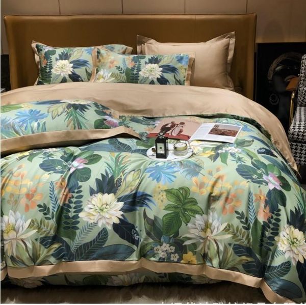 

bedding sets satin printing set  size luxury egyptian silk cotton duvet cover fitted/flat sheet bed linen pillowcases 4pcs