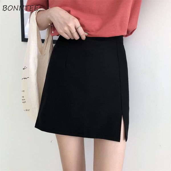 

smoking women solid black bodycon split office ladies stitches ulzzang high tail elegant slim mini rok student trendy simple