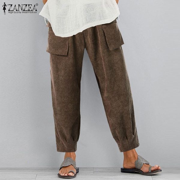 

capris vintage corduroy pants women's spring overalls trouers 2021 casual elastic waist long pantalon plus size solid turnip 5xl, Black;white