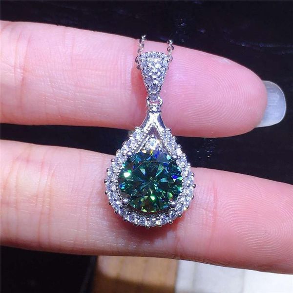 

pendant necklaces green zircon big round stone necklace female luxury crystal water drop for women vintage silver color