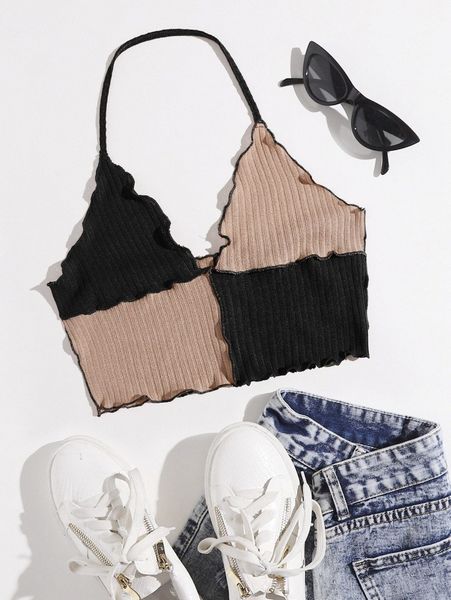 

lettuce trim colorblock halter l6b2#, White