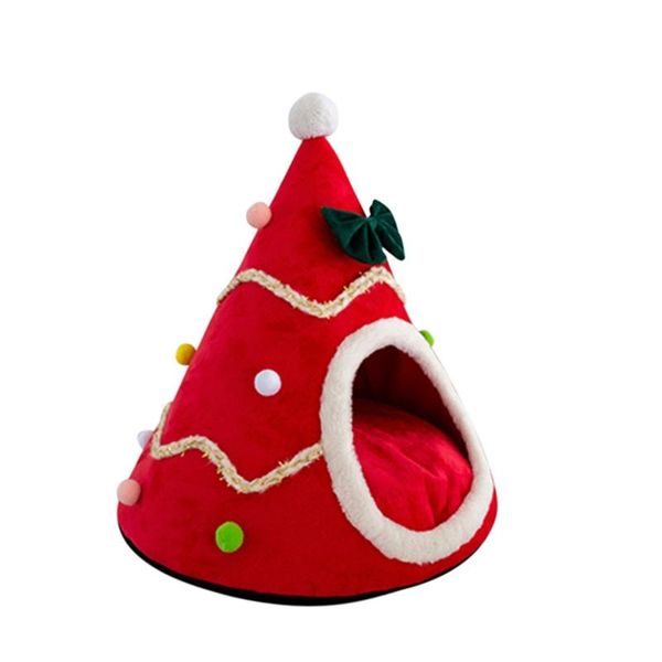 

year decor dog cat soft warm nest bed christmas tree shape pet cave hous j6pd beds & furniture