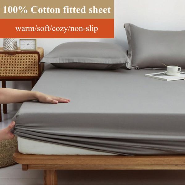 

sheets & sets wostar 100% cotton solid bed sheet elastic band fitted linen couple mattress cover double queen king size home textile