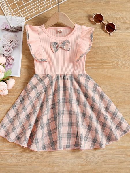 

toddler girls plaid bow front ruffle trim dress she, Red;yellow