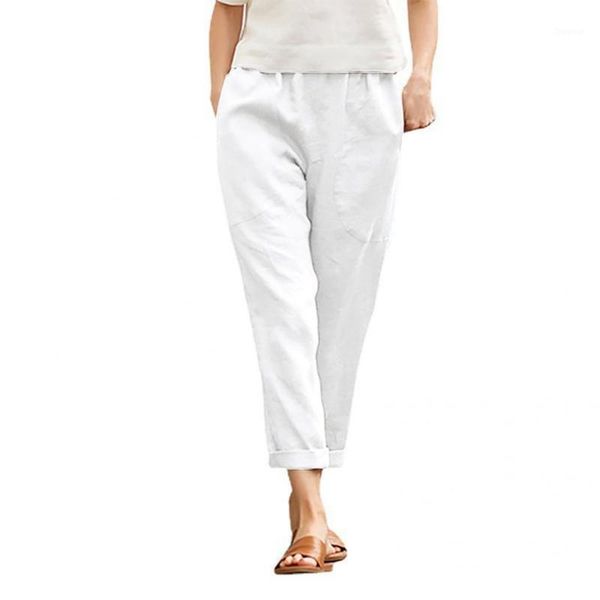 

women's pants & capris casual classic elastic waist solid color women soft trousers ankle-length clothing, Black;white